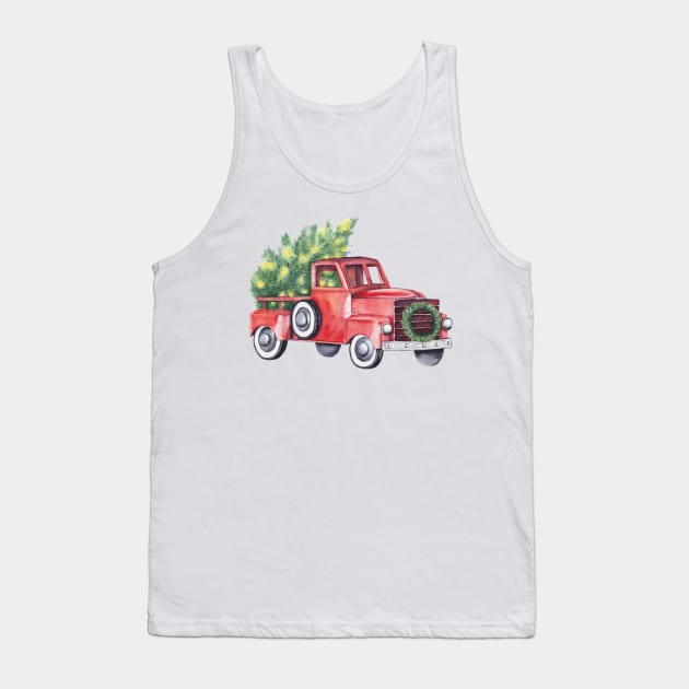 Old red truck Christmas illustration Tank Top by InnaPatiutko